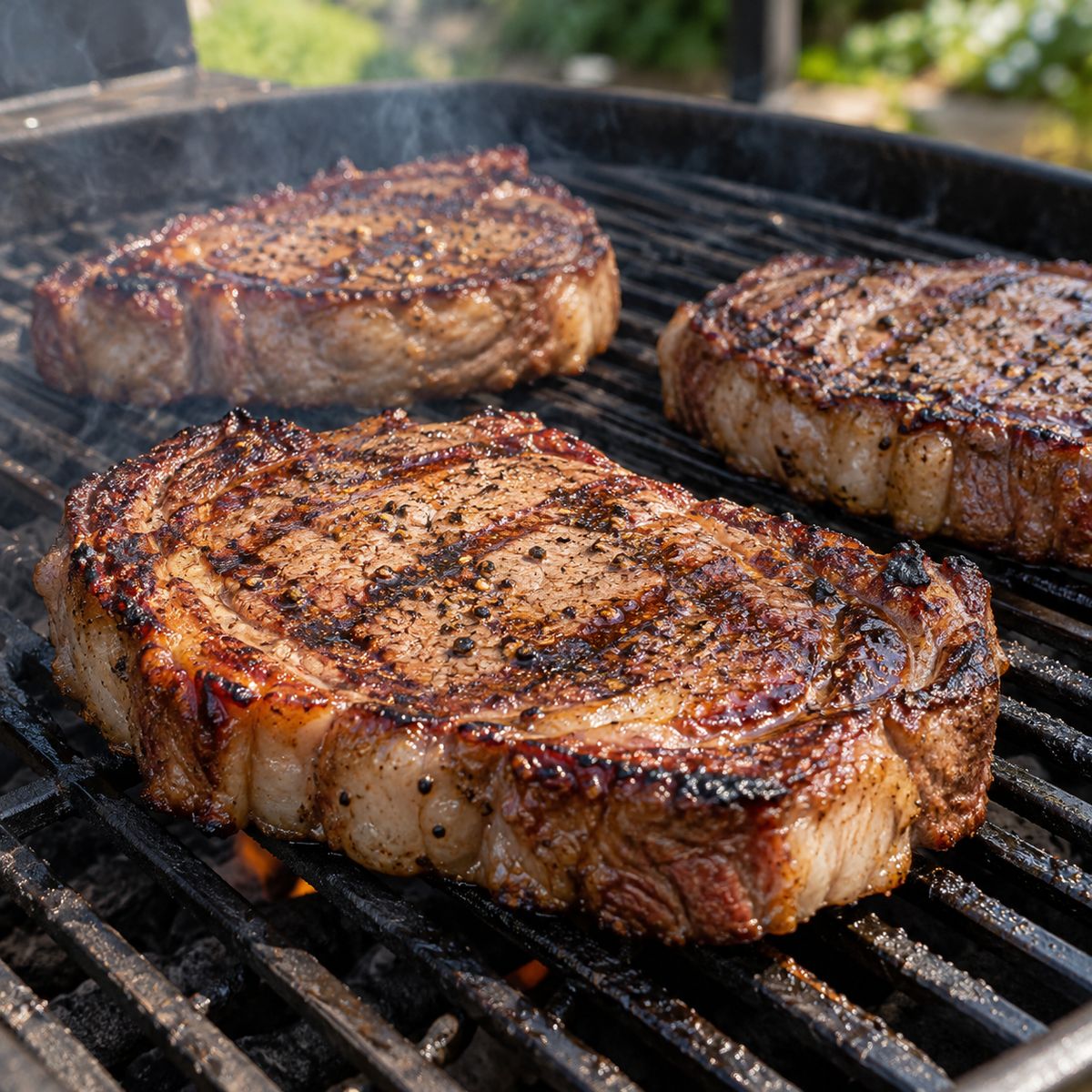 Steaks on the grill for lunch